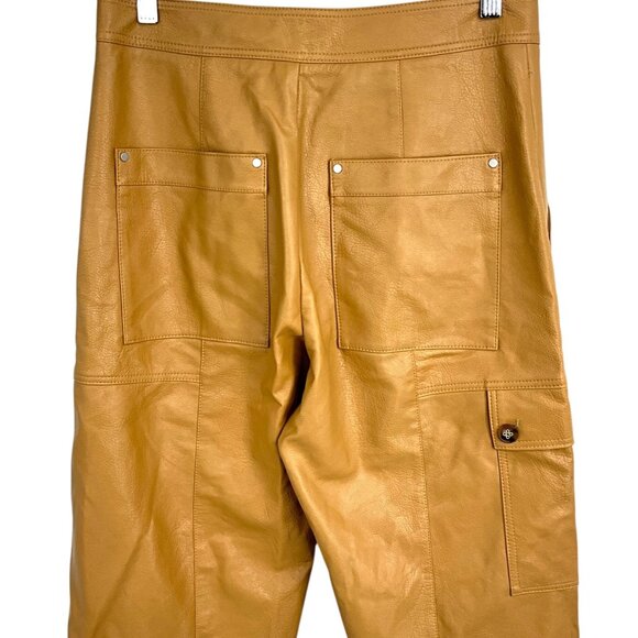 by Anthropologie Faux Leather Cargo Utility Pants Brown US Size 4 High Rise - Picture 7 of 11
